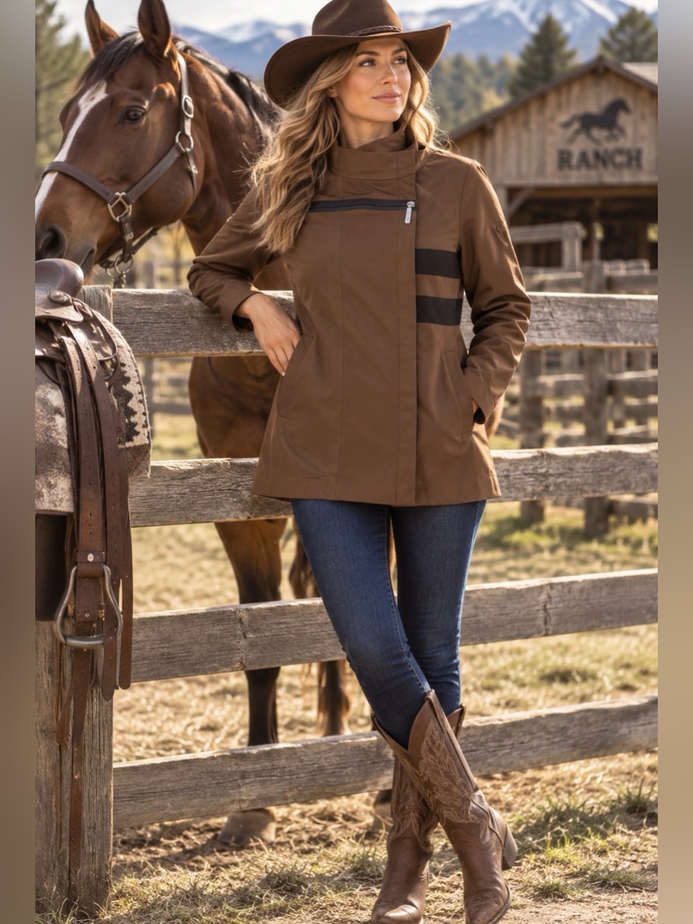 Women's Chocolate Brown Trench Coat with Zip Chest Pocket